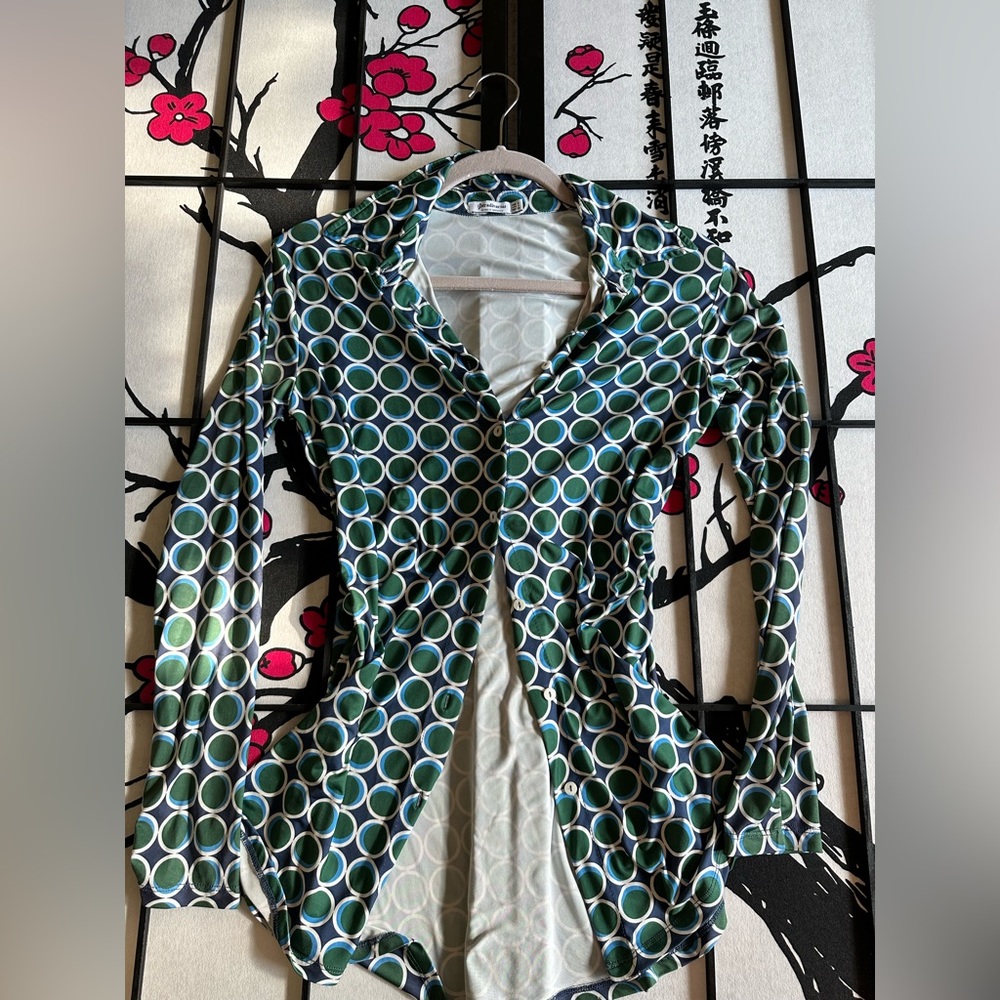 Stradivarius Button-Down Shirt in Blue Geo Print